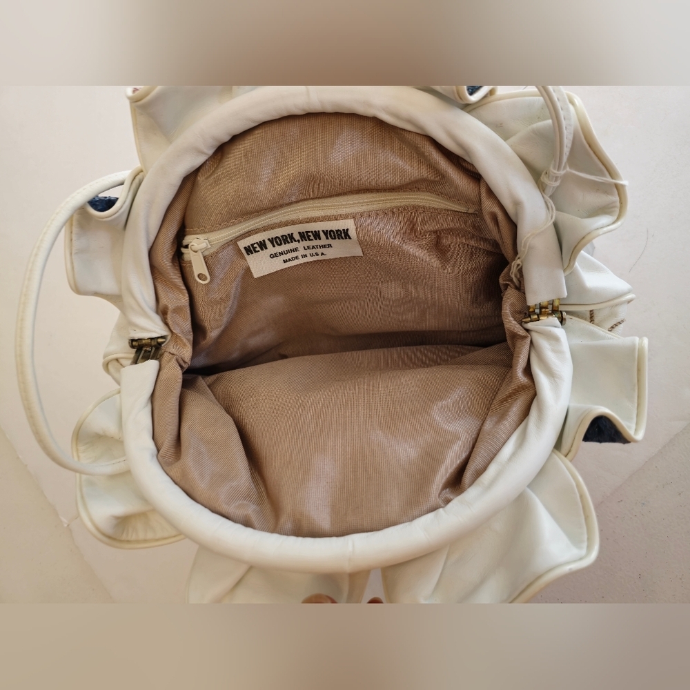 NWT Snakeskin Rope Genuine Leather Crossbody Shoulder Bag Cream New York - Picture 7 of 17